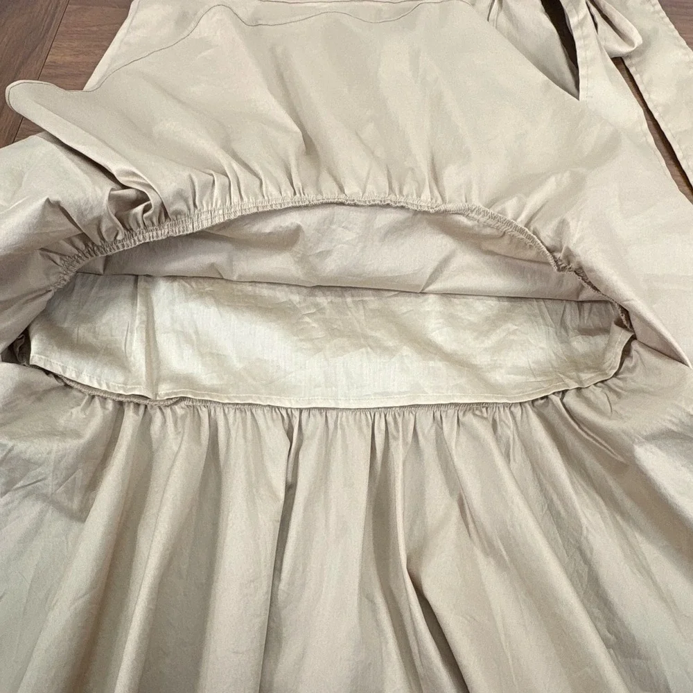 Ann Taylor LOFT‎ Tan Faux Wrap Midi Skirt Ruffle Tie Waist Size 6